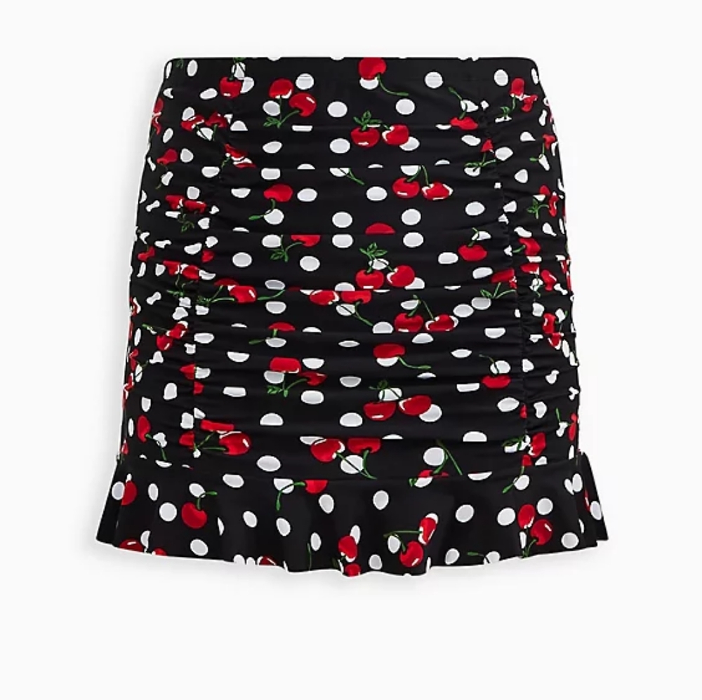 2X Torrid Retro Chic Cherries Print Ruffled Swim Skirt